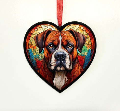 Boxer Stained Glass Effect Heart Suncatcher
